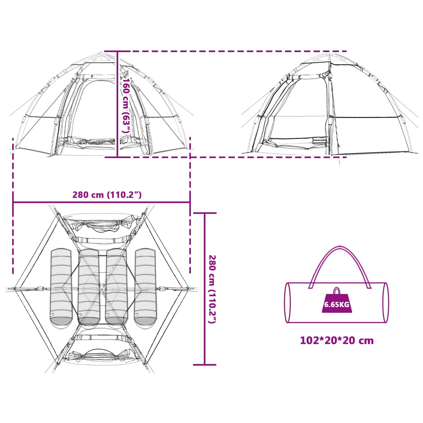 Schnellmontagezelt mit Regenhaube für 4 Personen mit Dach Blau
