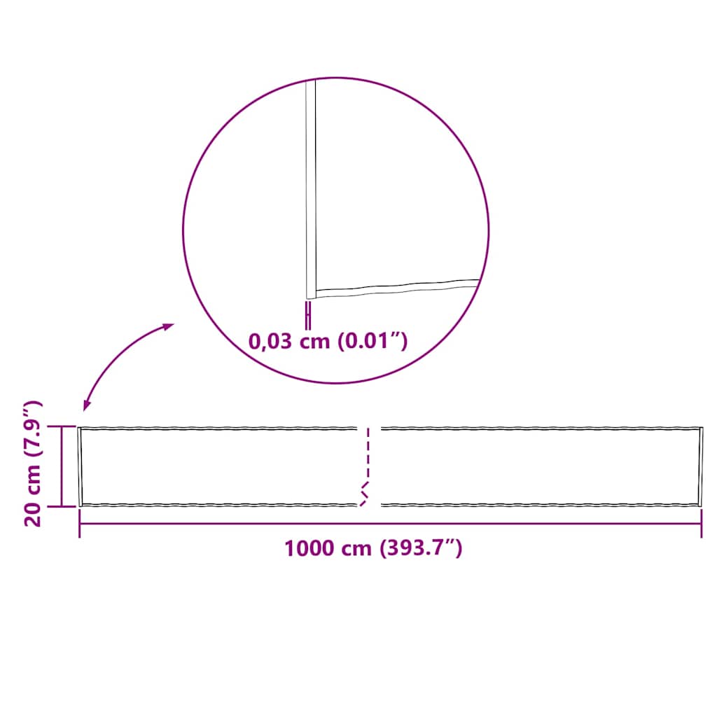 Rasenrand Silber 1000 x 20 x 0,03 cm