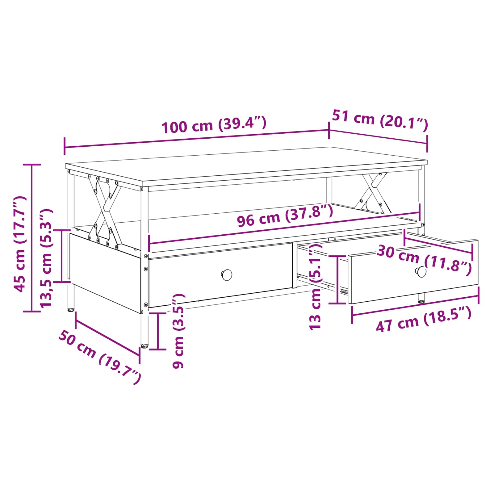 Couchtisch Altholz 100 x 51 x 45 cm Holzwerkstoff