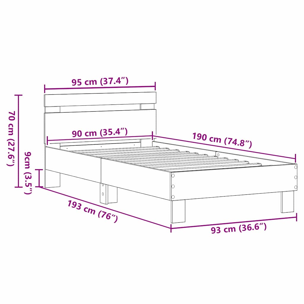 Bettgestell mit Kopfteil Altholz 90 x 190 cm Holzwerkstoff