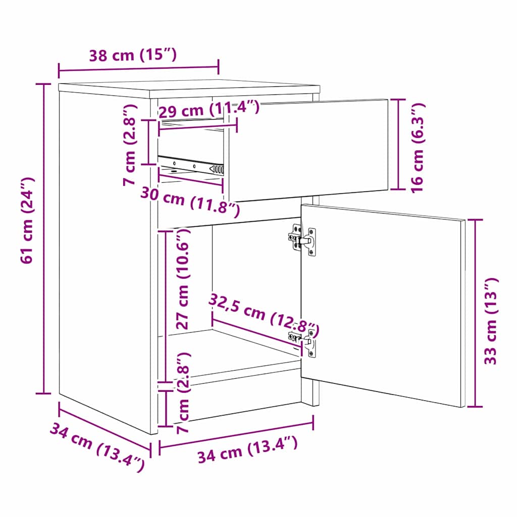 LED Nachttisch Artisan-Eiche 38 x 34 x 61 cm Holzwerkstoff