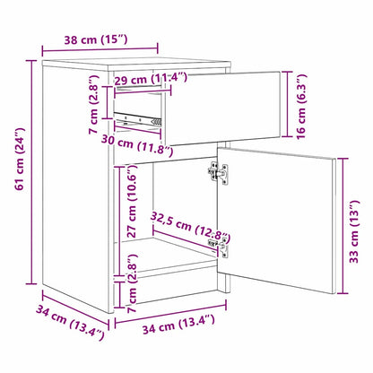 LED Nachttisch Artisan-Eiche 38 x 34 x 61 cm Holzwerkstoff