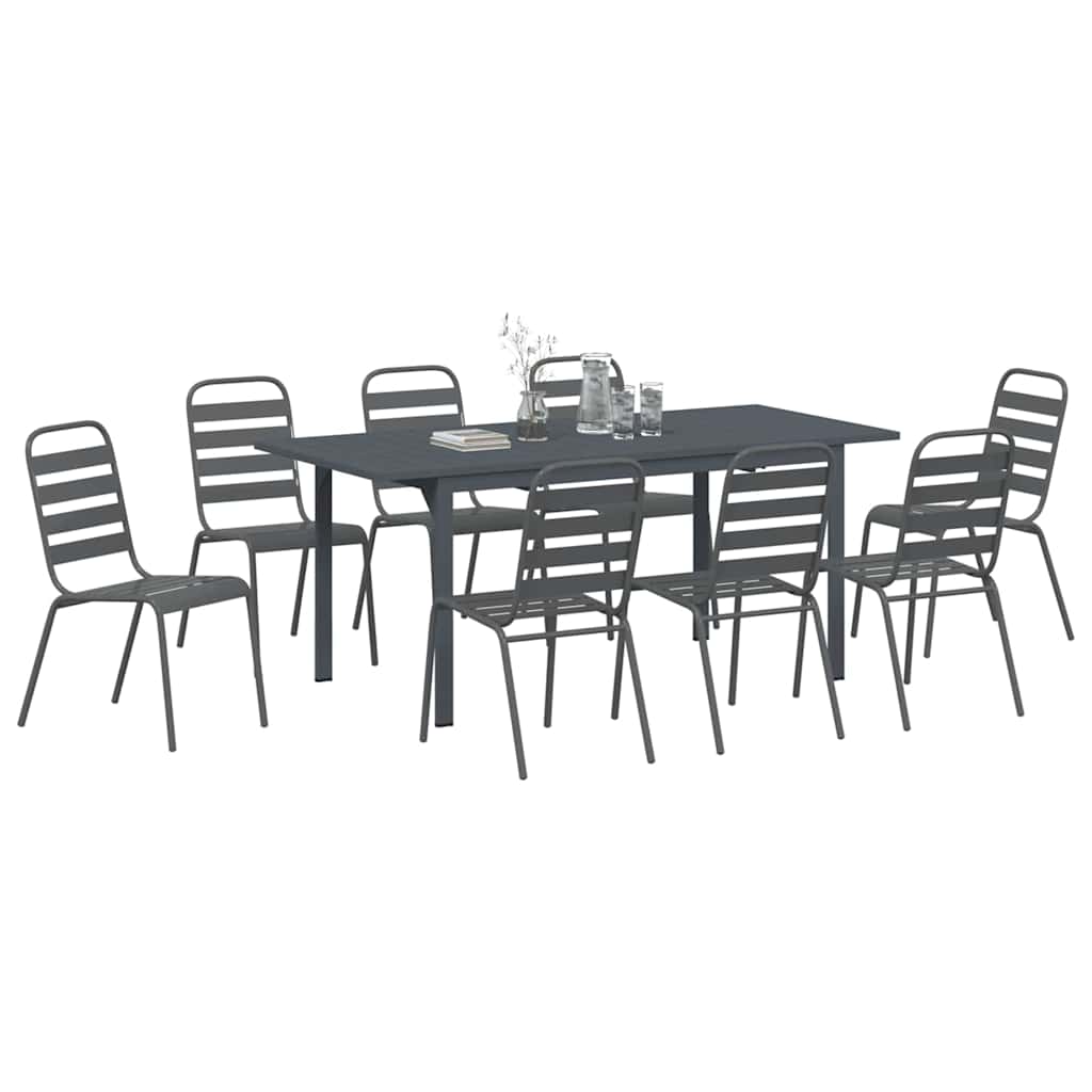 Garten Essgruppe 9 pcs Anthrazit Pulverbeschichteter Stahl