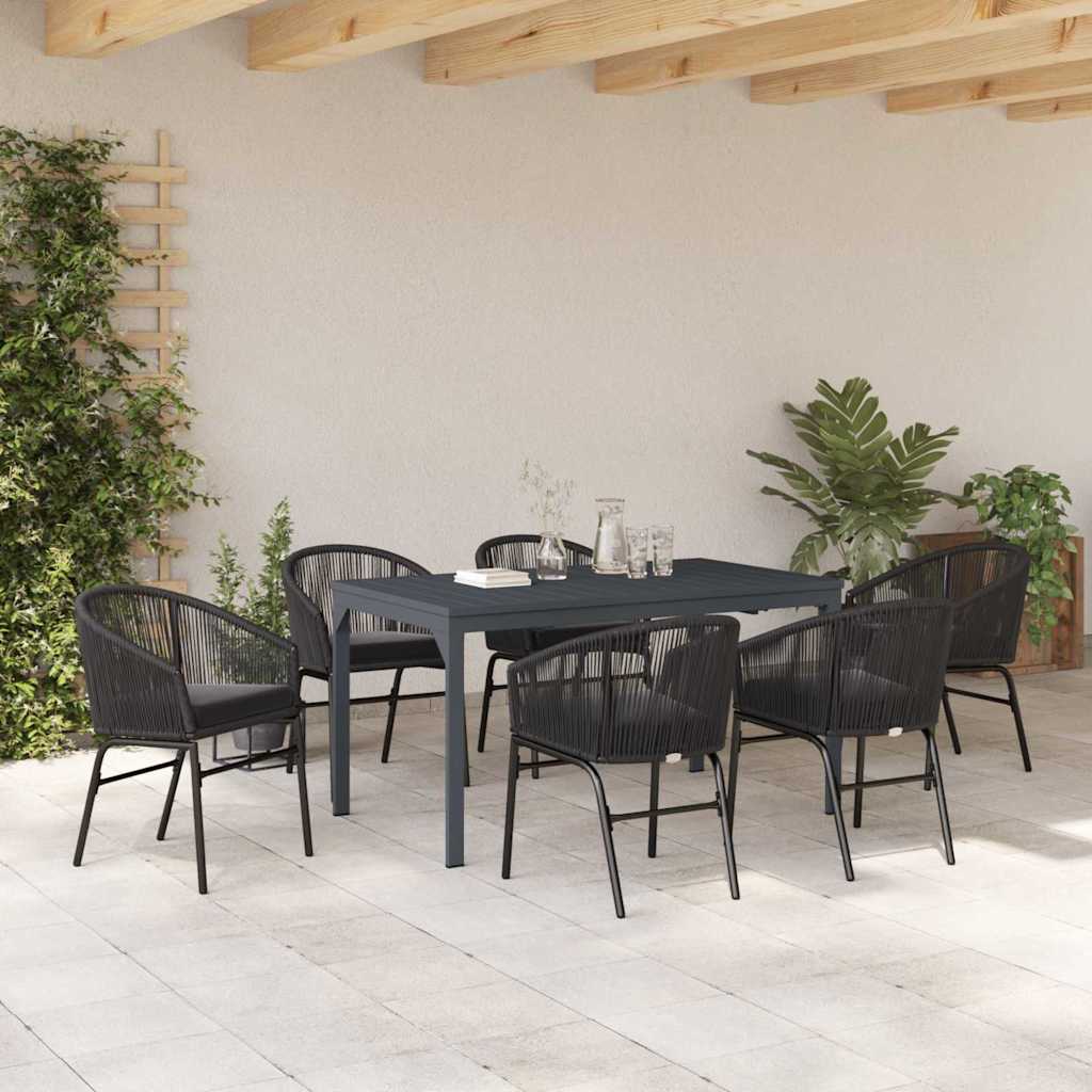 Garten Essgruppe 7 stk. Schwarz Poly-Rattan