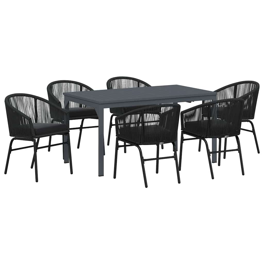 Garten Essgruppe 7 stk. Schwarz Poly-Rattan