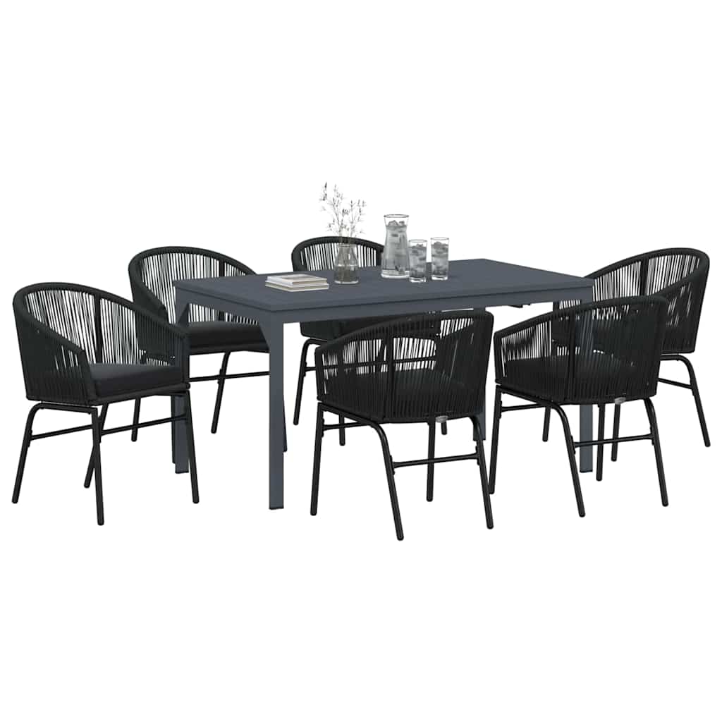 Garten Essgruppe 7 stk. Schwarz Poly-Rattan
