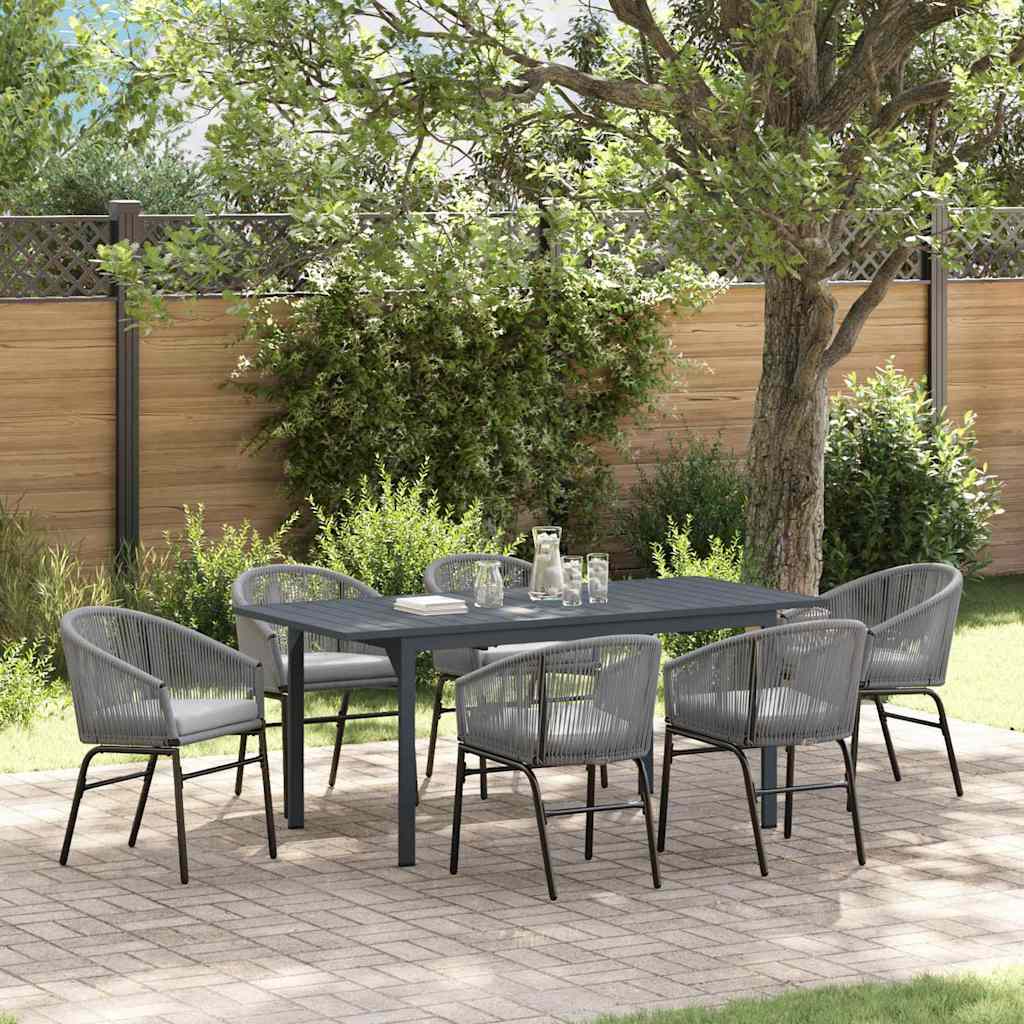 Garten Essgruppe 7 pcs Grau Poly-Rattan
