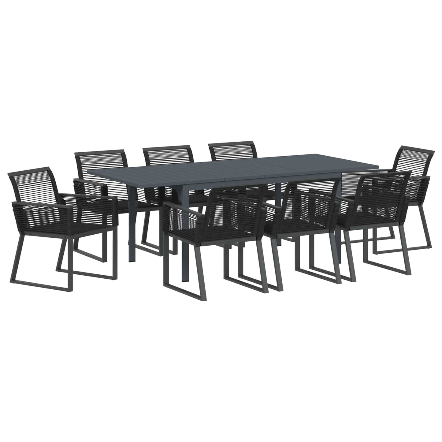 Garten Essgruppe 9 pcs Schwarz Poly-Rattan