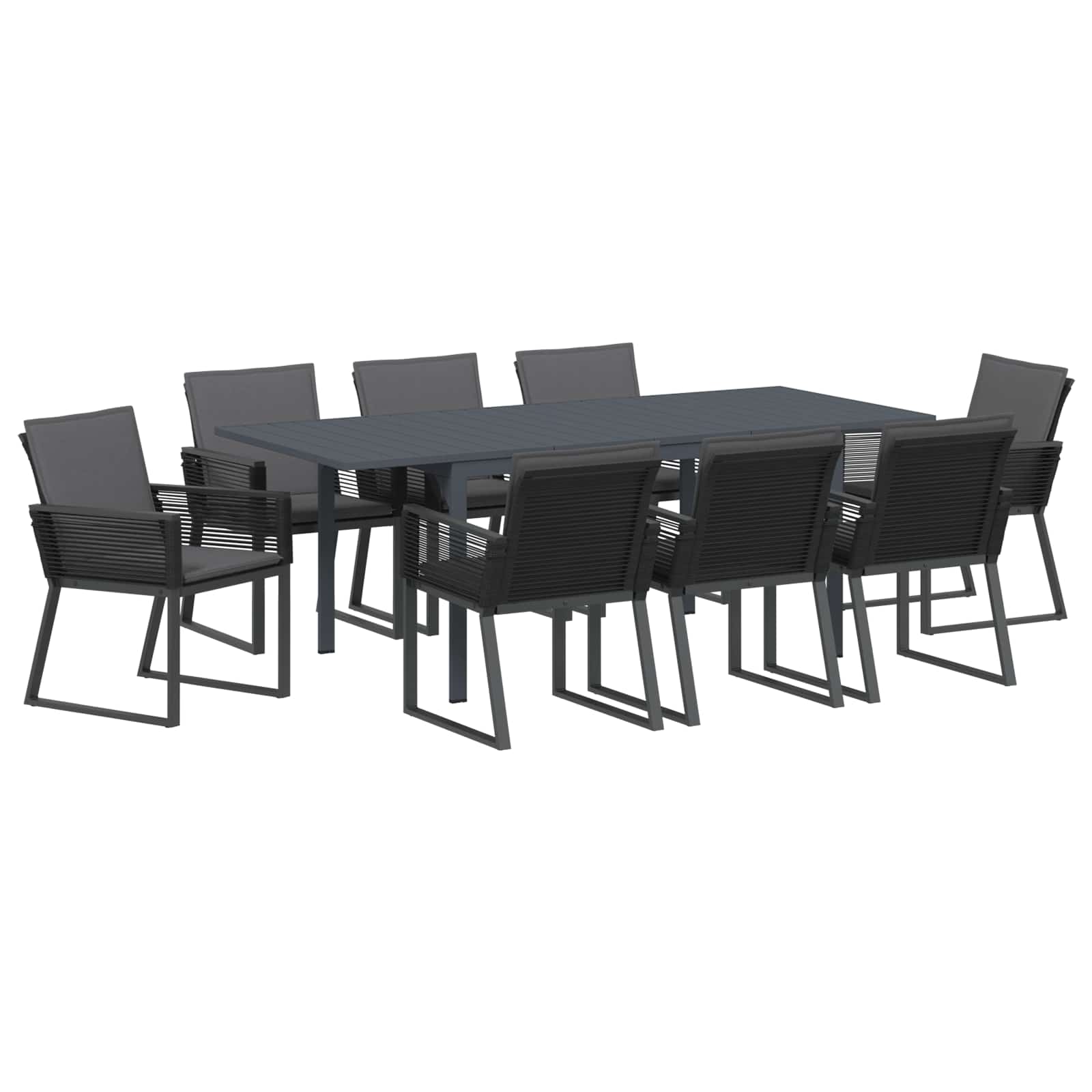 Garten Essgruppe 9 pcs Schwarz Poly-Rattan
