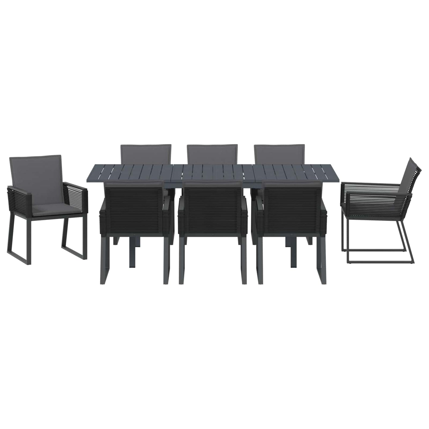 Garten Essgruppe 9 pcs Schwarz Poly-Rattan
