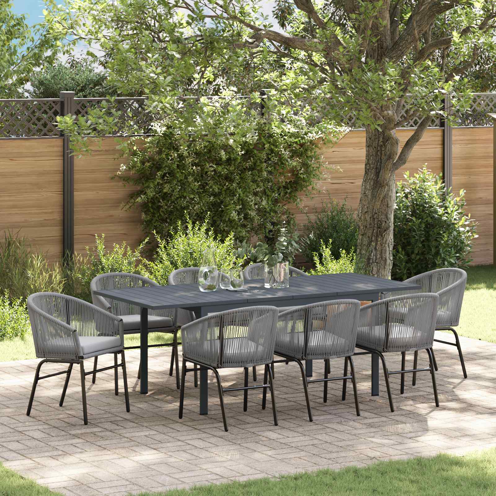 Garten Essgruppe 9 stk. Grau Poly-Rattan