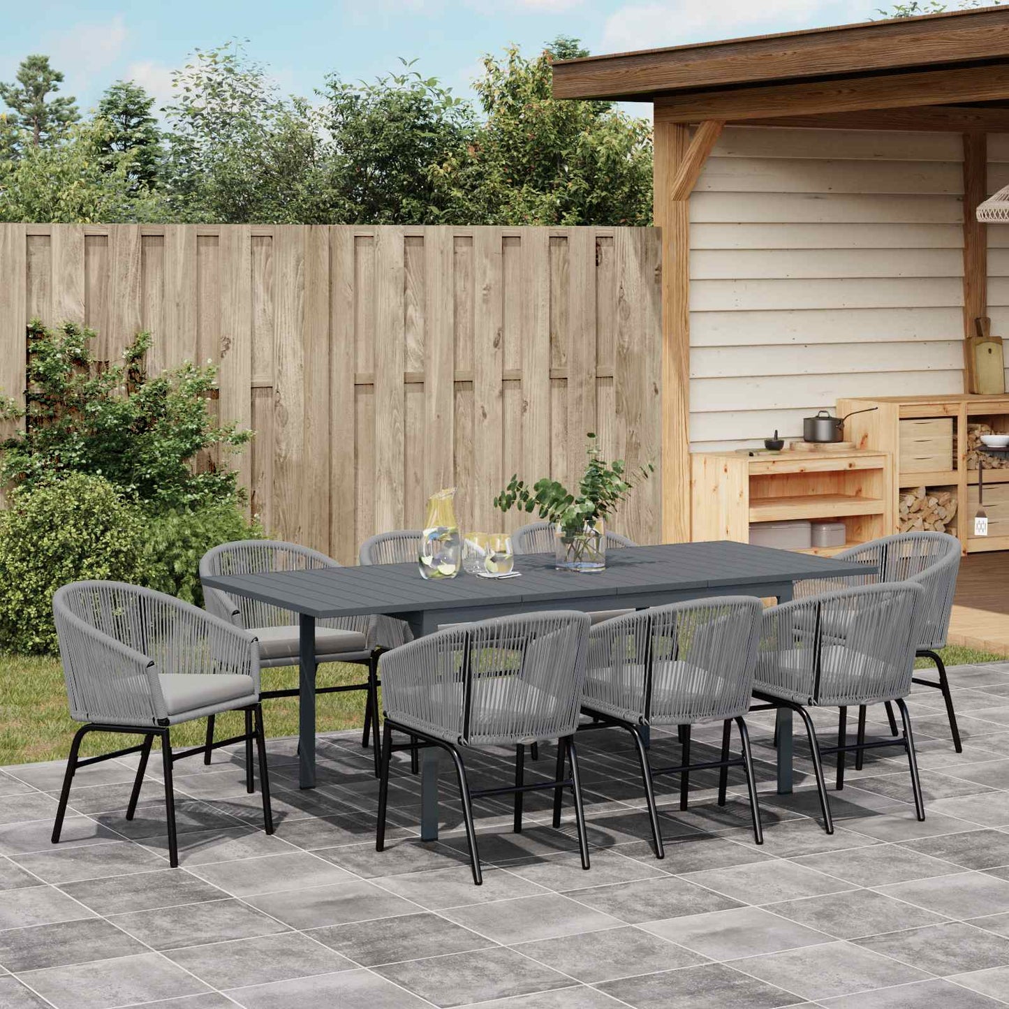Garten Essgruppe 9 stk. Grau Poly-Rattan