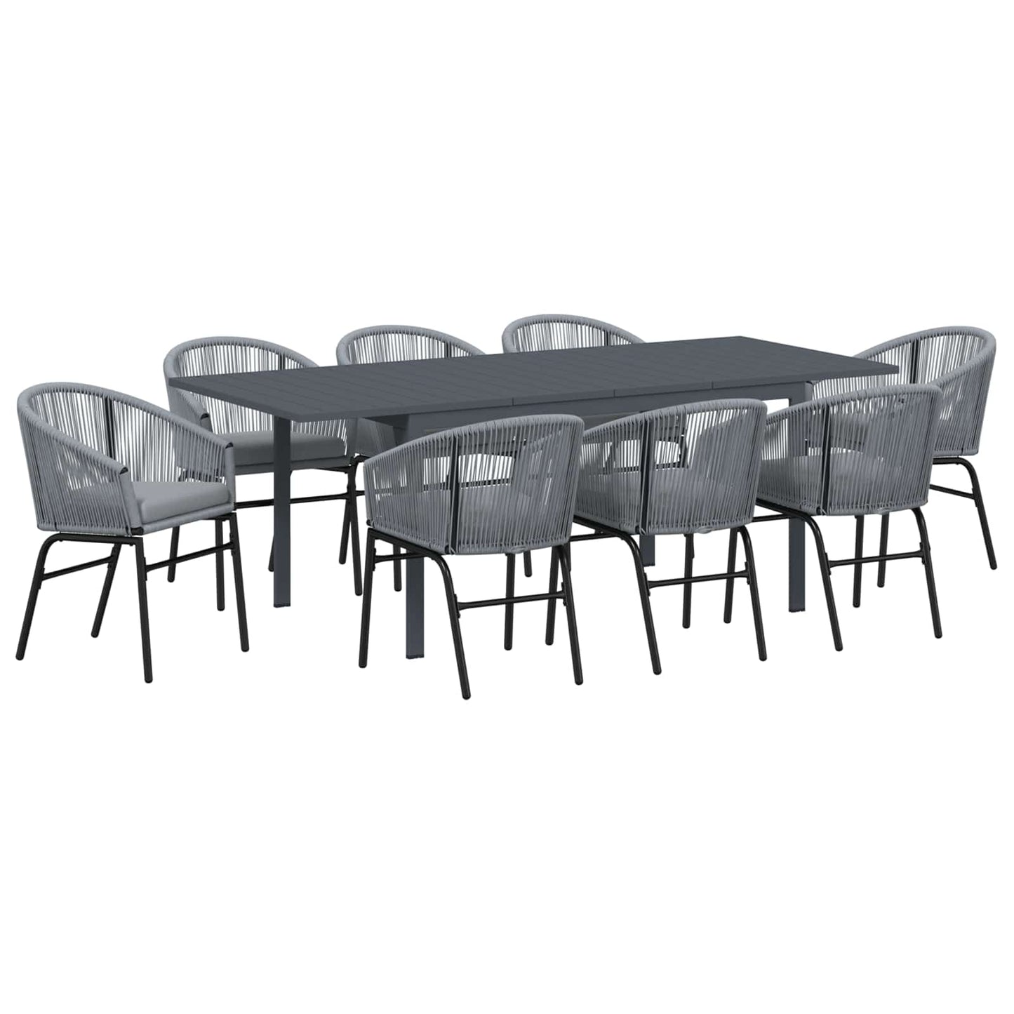 Garten Essgruppe 9 stk. Grau Poly-Rattan