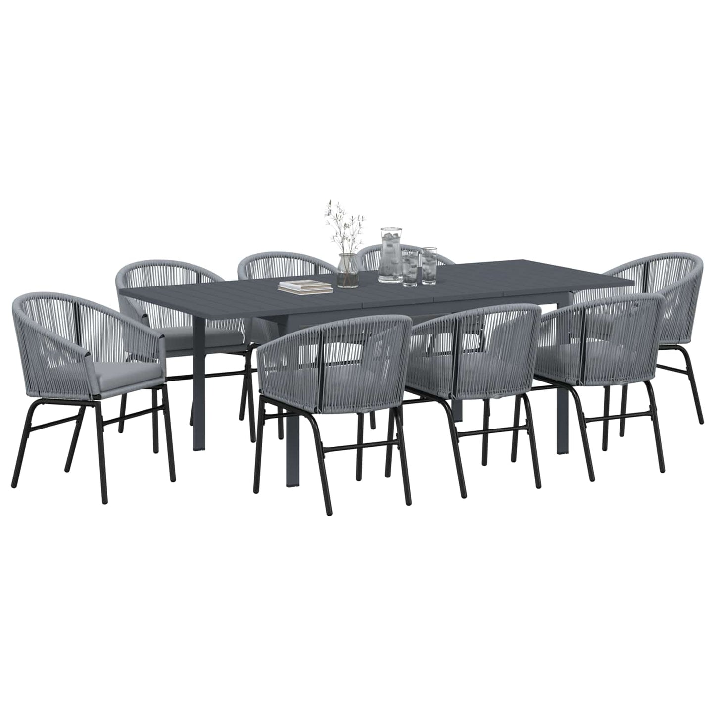 Garten Essgruppe 9 stk. Grau Poly-Rattan