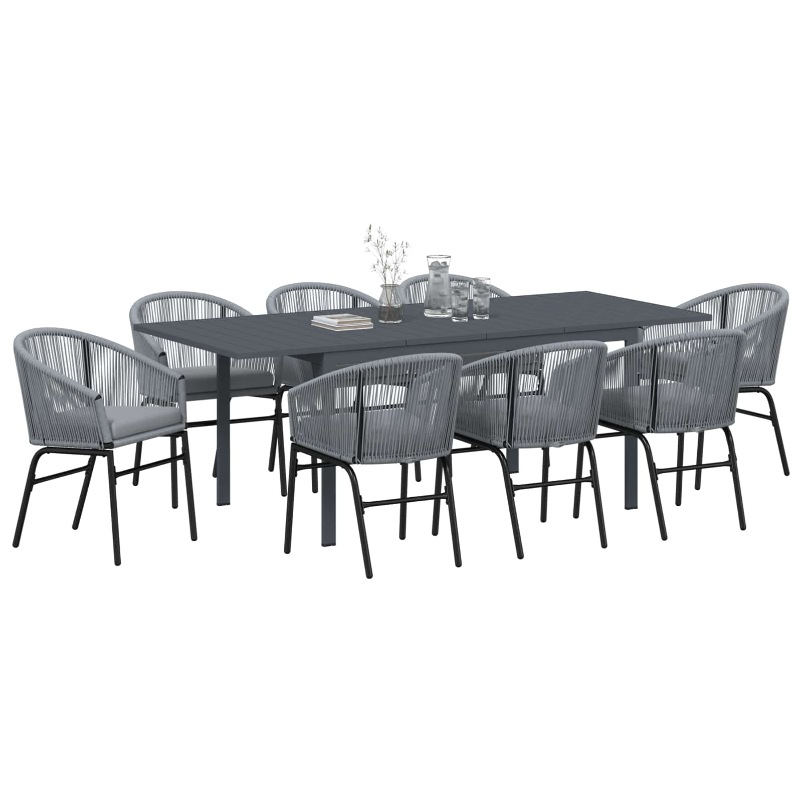 Garten Essgruppe 9 stk. Grau Poly-Rattan