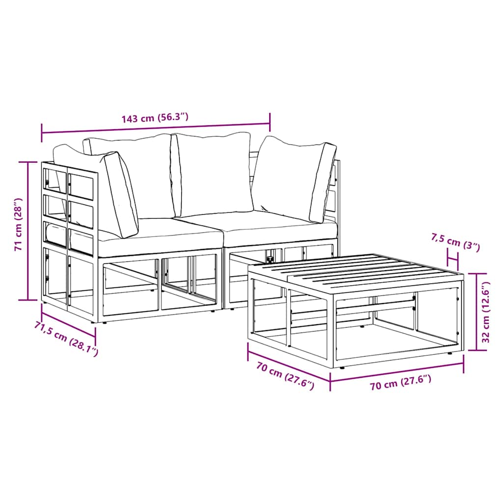 Gartensofa-set 3 pcs Schwarz Metall