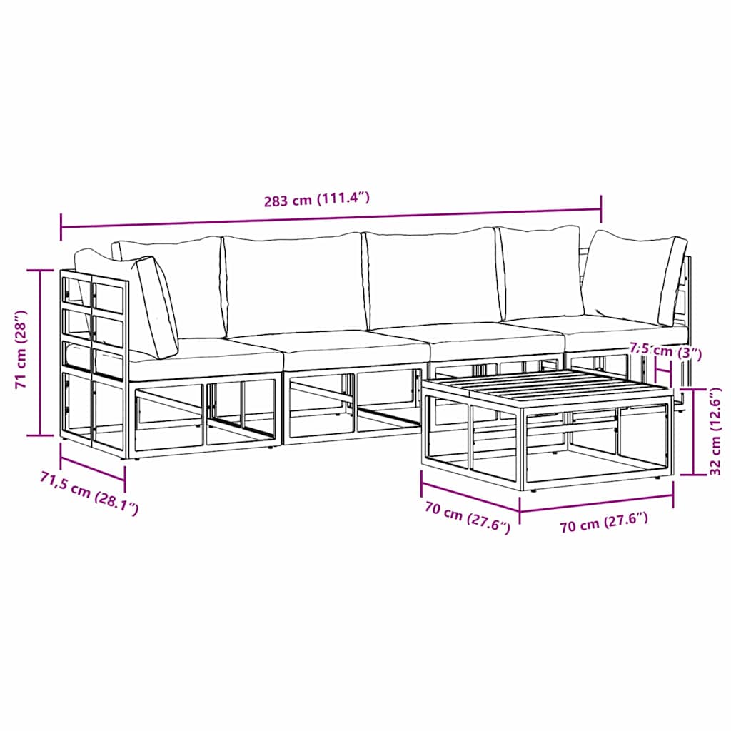 Gartensofa-set 5 pcs Schwarz Metall