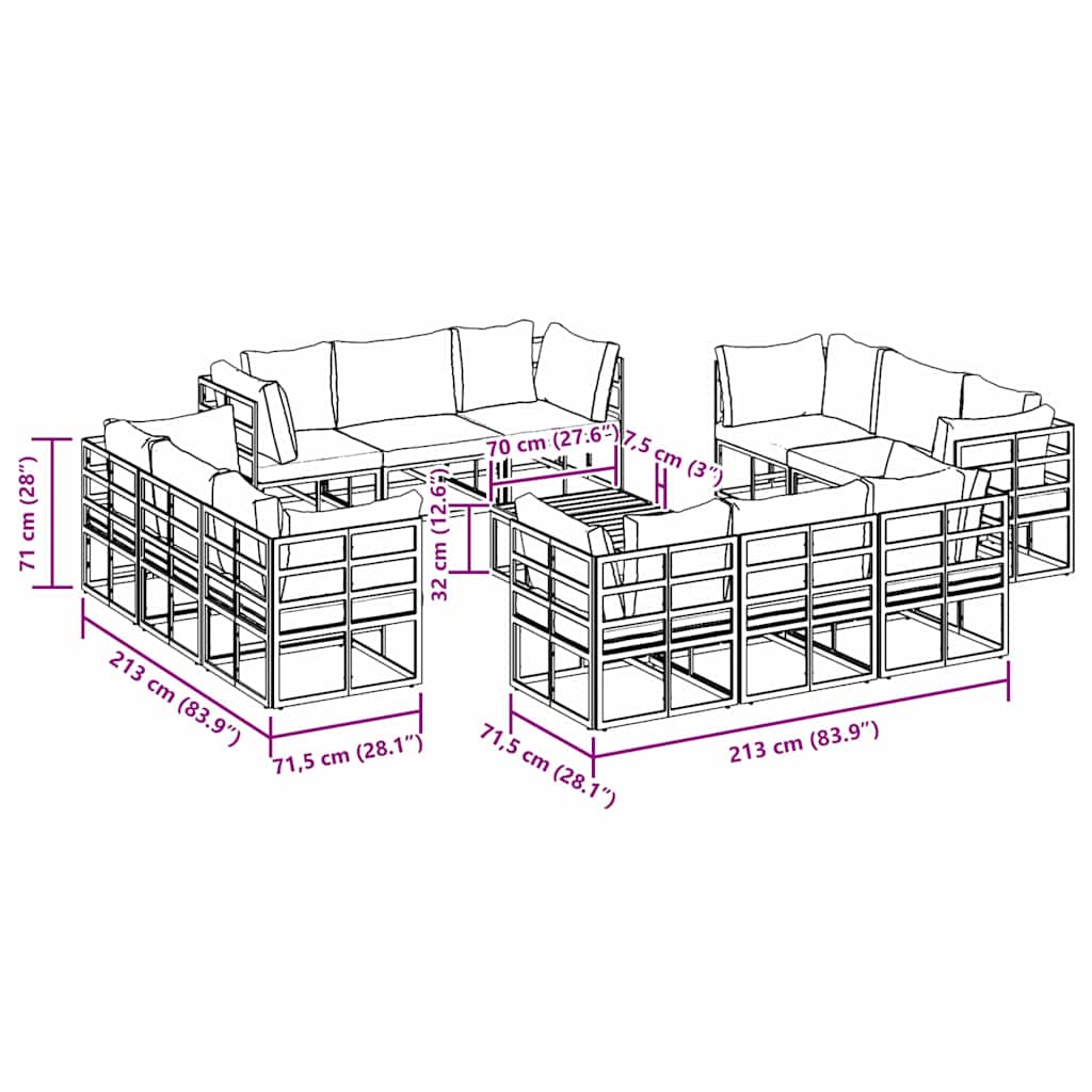 Gartensofa-set 13 stk. Schwarz Metall