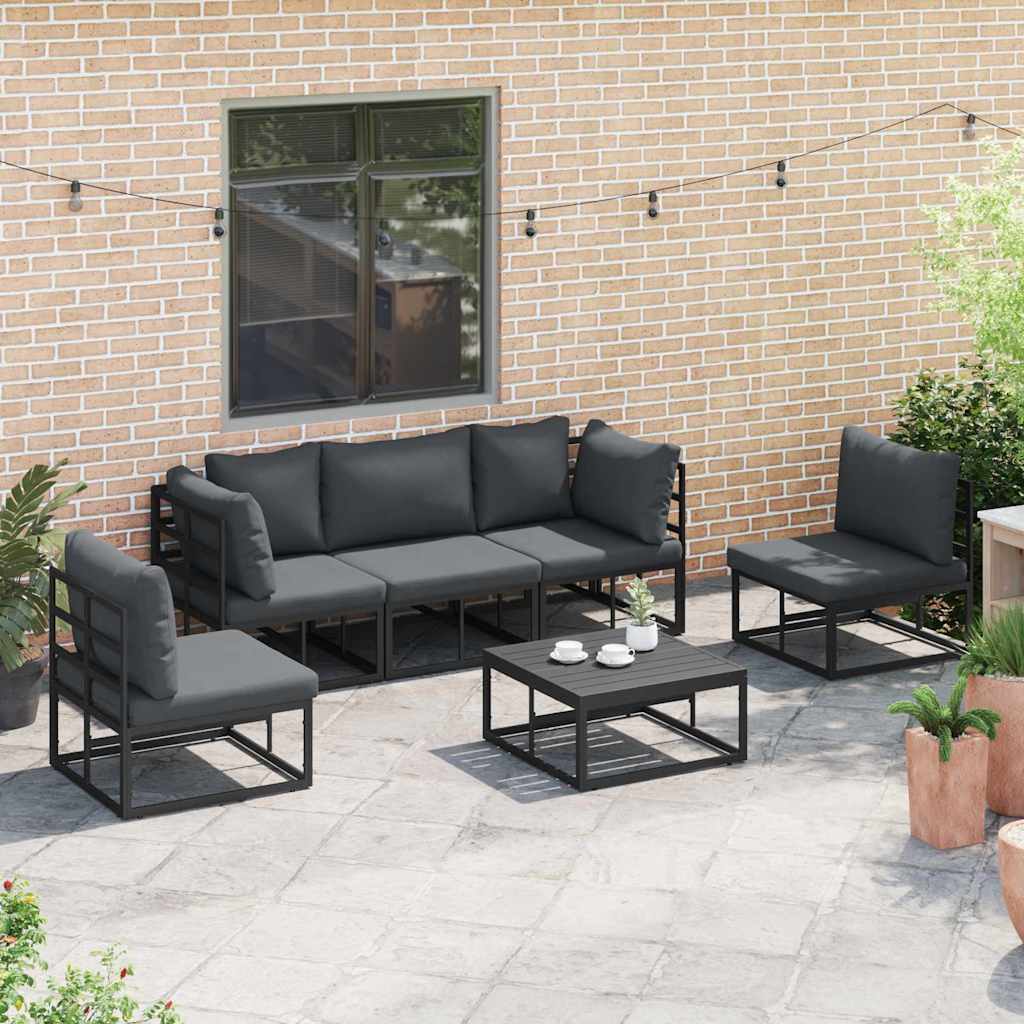 Gartensofa-set mit Kissen 5 pcs Schwarz Aluminium