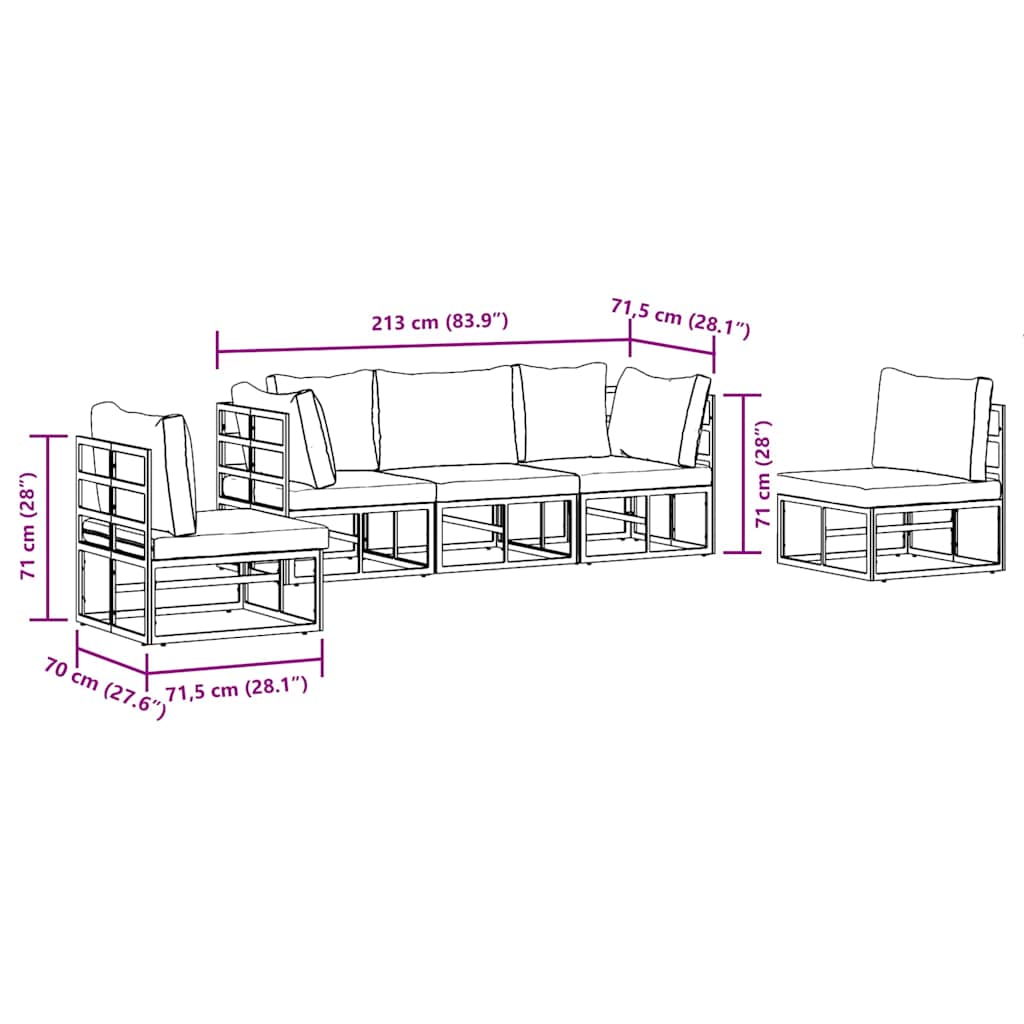 Gartensofa-set mit Kissen 5 pcs Schwarz Aluminium