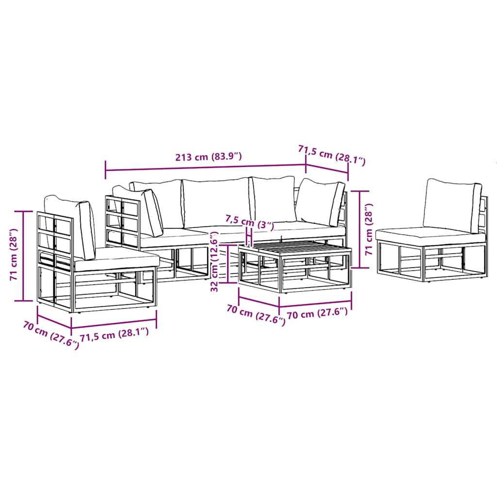 Gartensofa-set mit Kissen 6 pcs Schwarz Aluminium