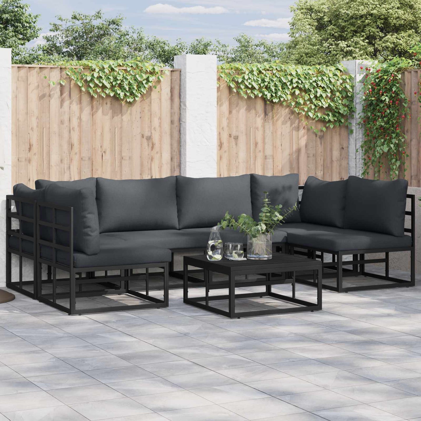 Gartensofa-set mit Kissen 7 pcs Schwarz Aluminium