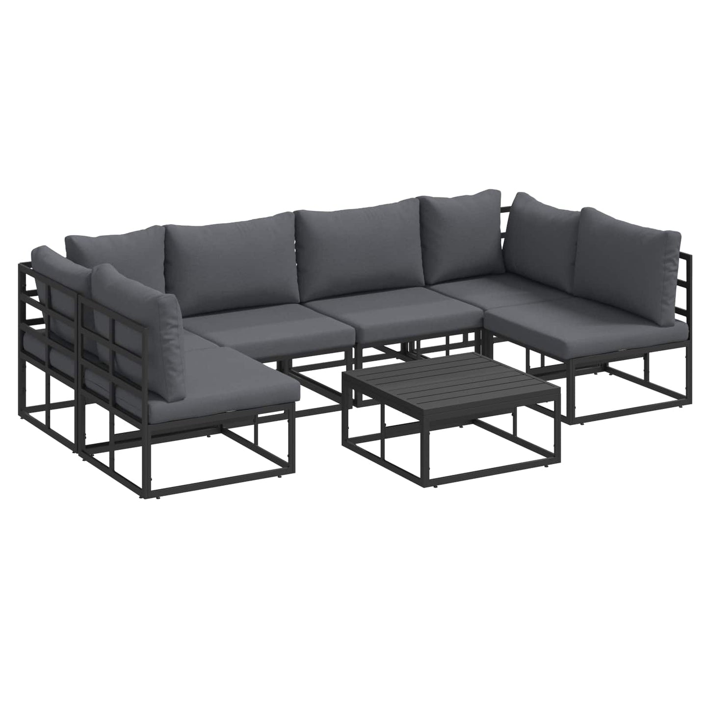 Gartensofa-set mit Kissen 7 pcs Schwarz Aluminium