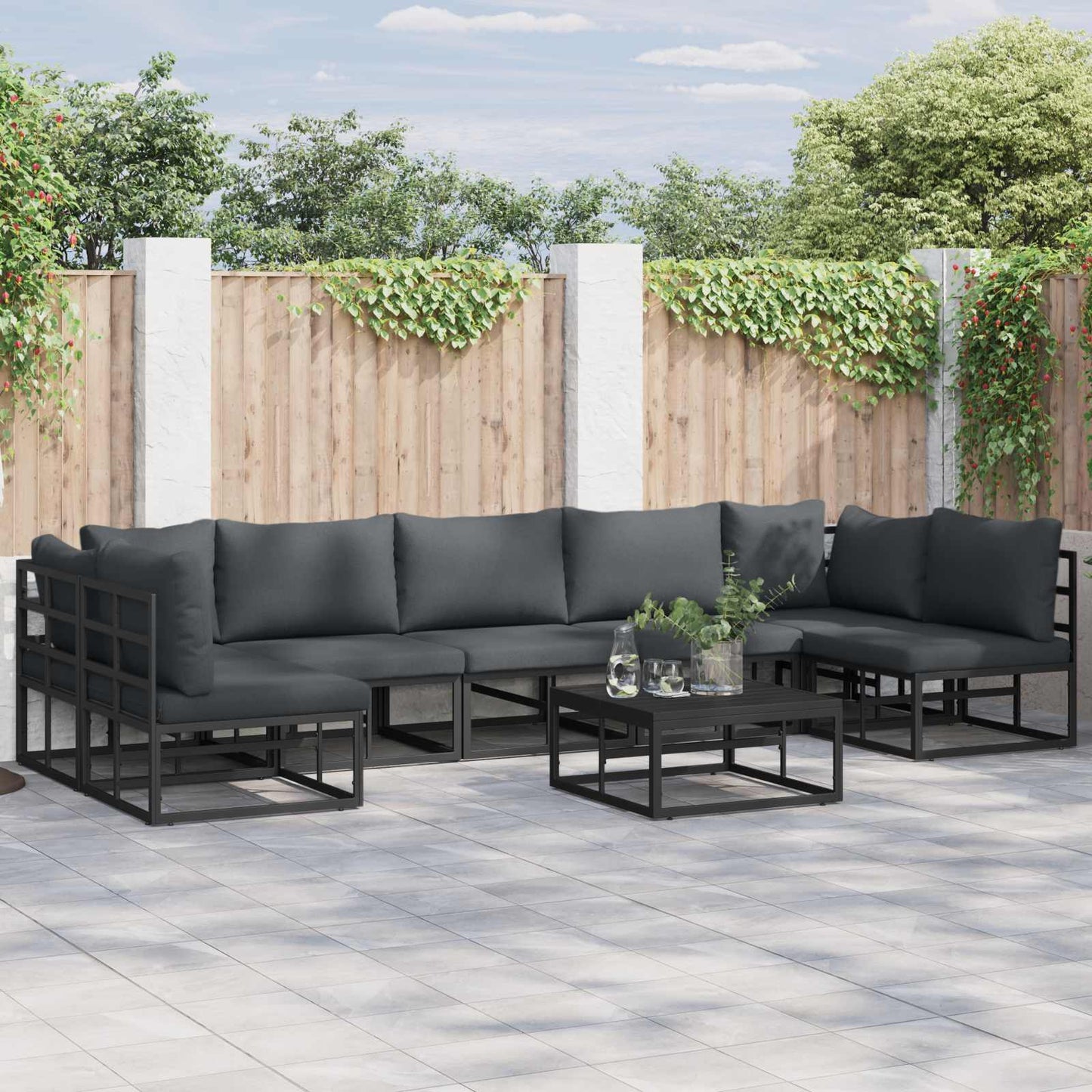 Gartensofa-set 7 stk. Schwarz Aluminium