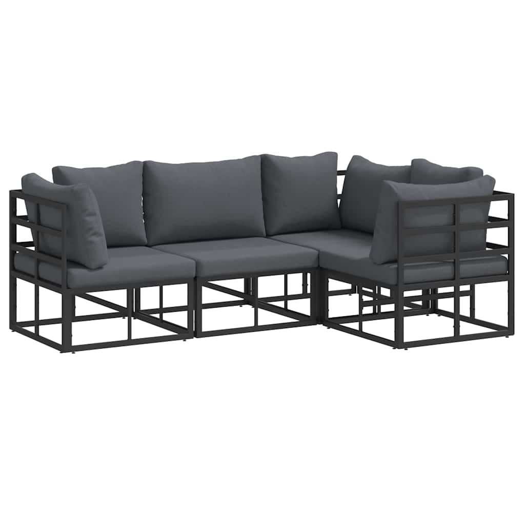 Gartensofa-set 4 stk. Schwarz Aluminium
