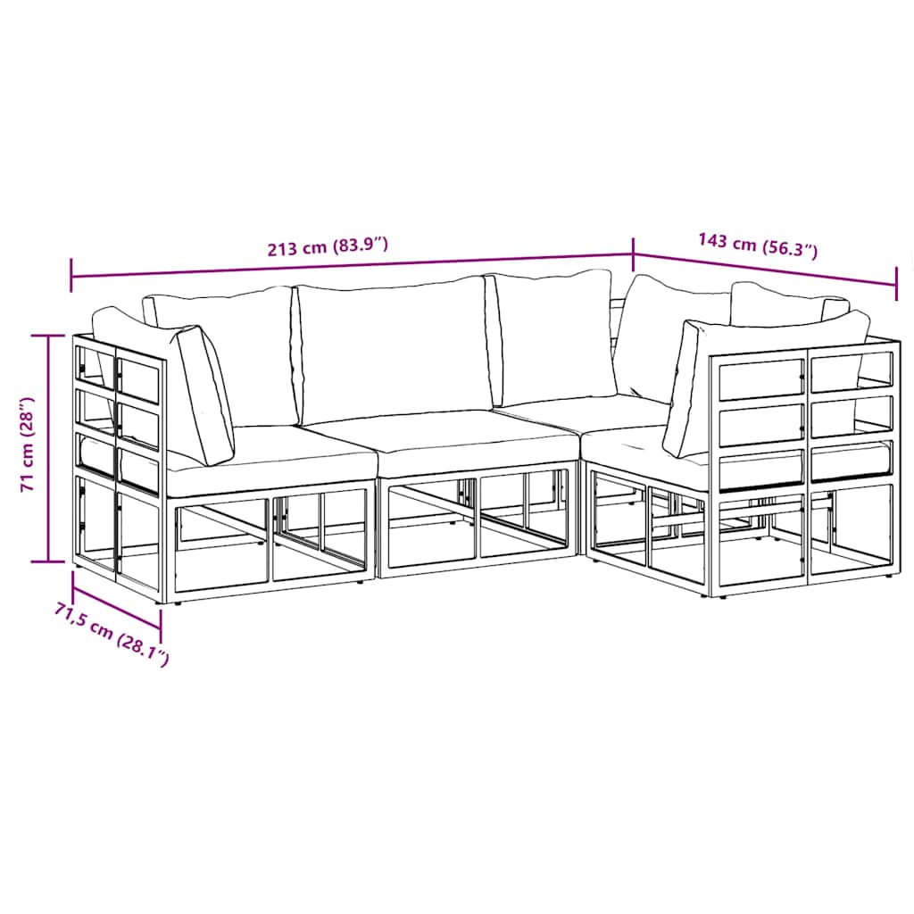 Gartensofa-set 4 stk. Schwarz Aluminium