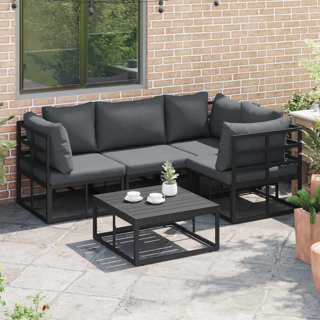 Gartensofa-set 5 stk. Schwarz Aluminium