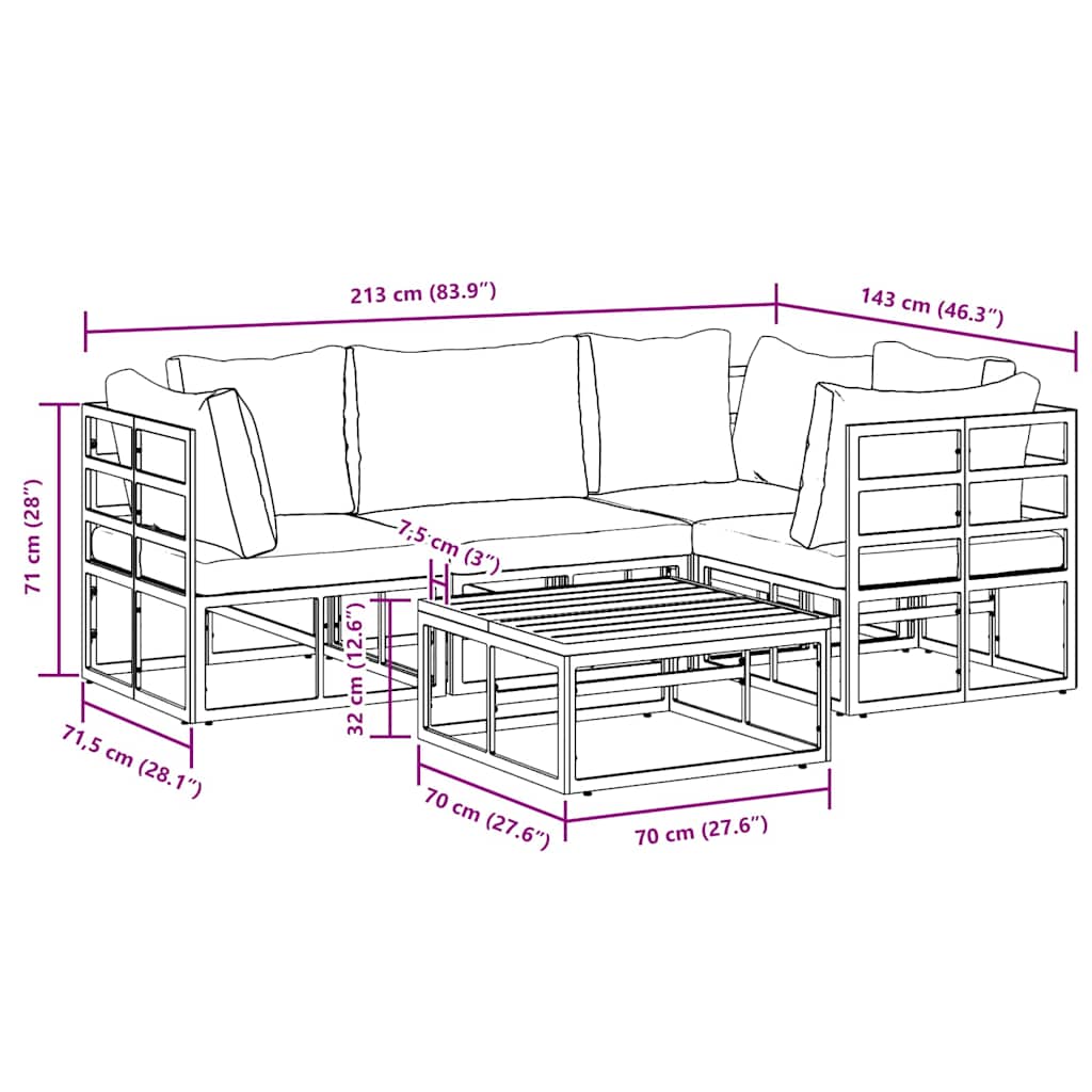 Gartensofa-set 5 stk. Schwarz Aluminium