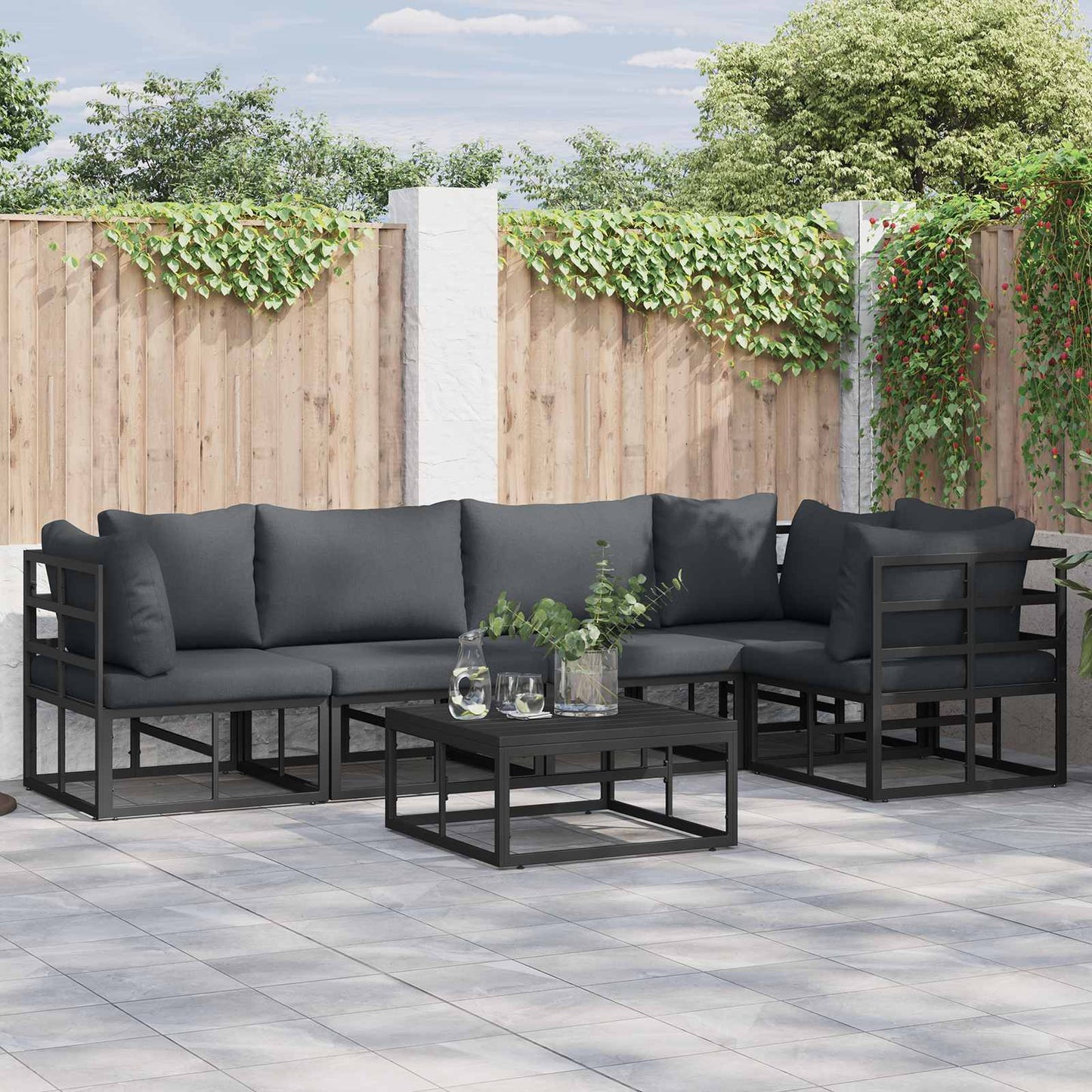 Gartensofa-set 5 stk. Schwarz Aluminium