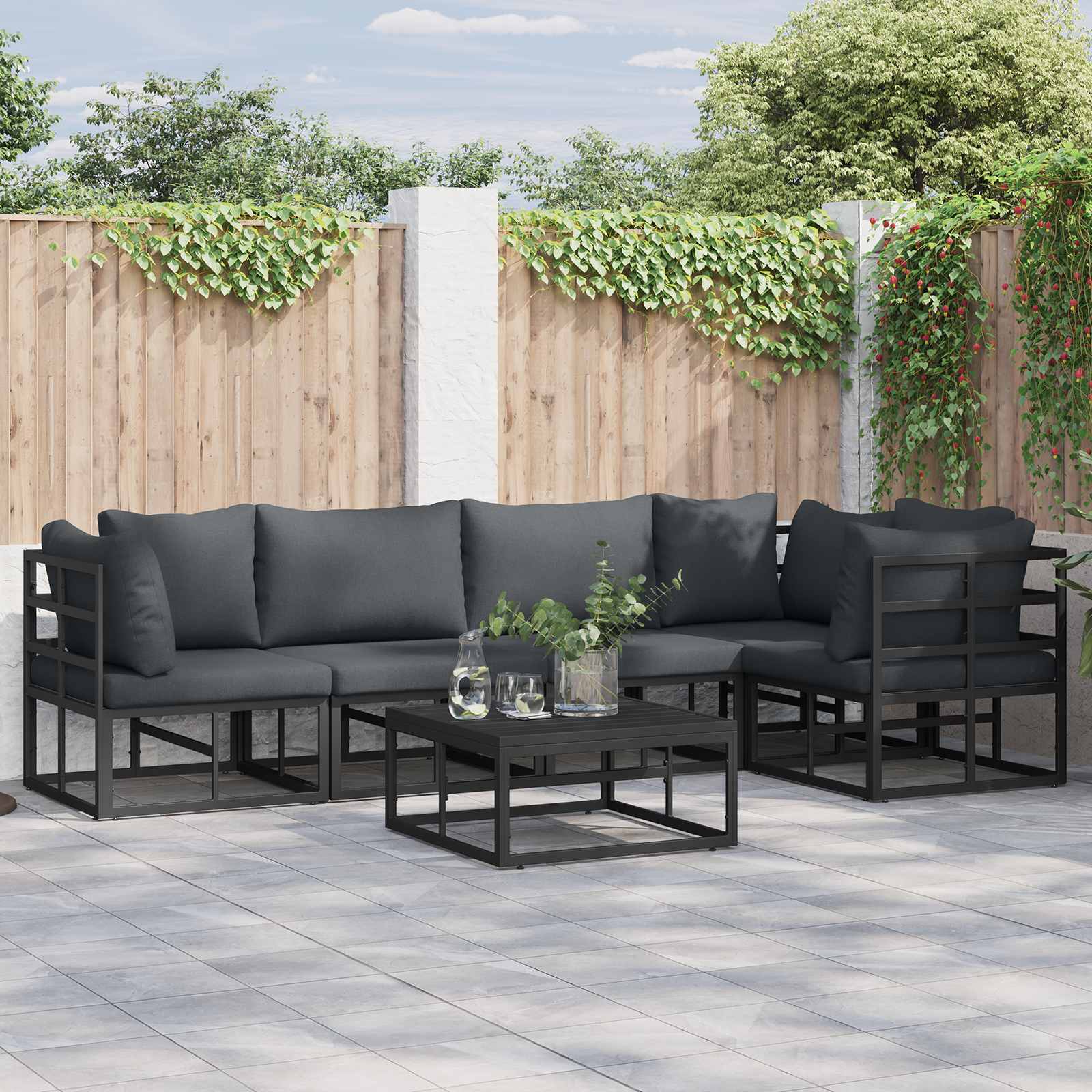 Gartensofa-set 5 stk. Schwarz Aluminium