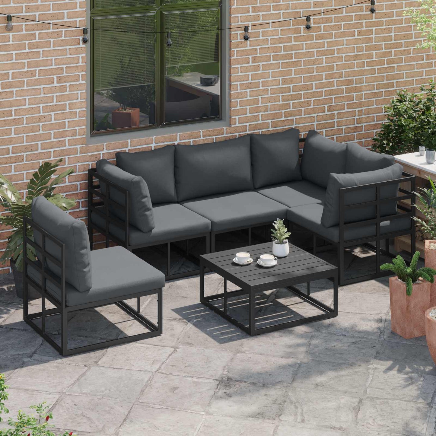 Gartensofa-set 5 stk. Schwarz Aluminium
