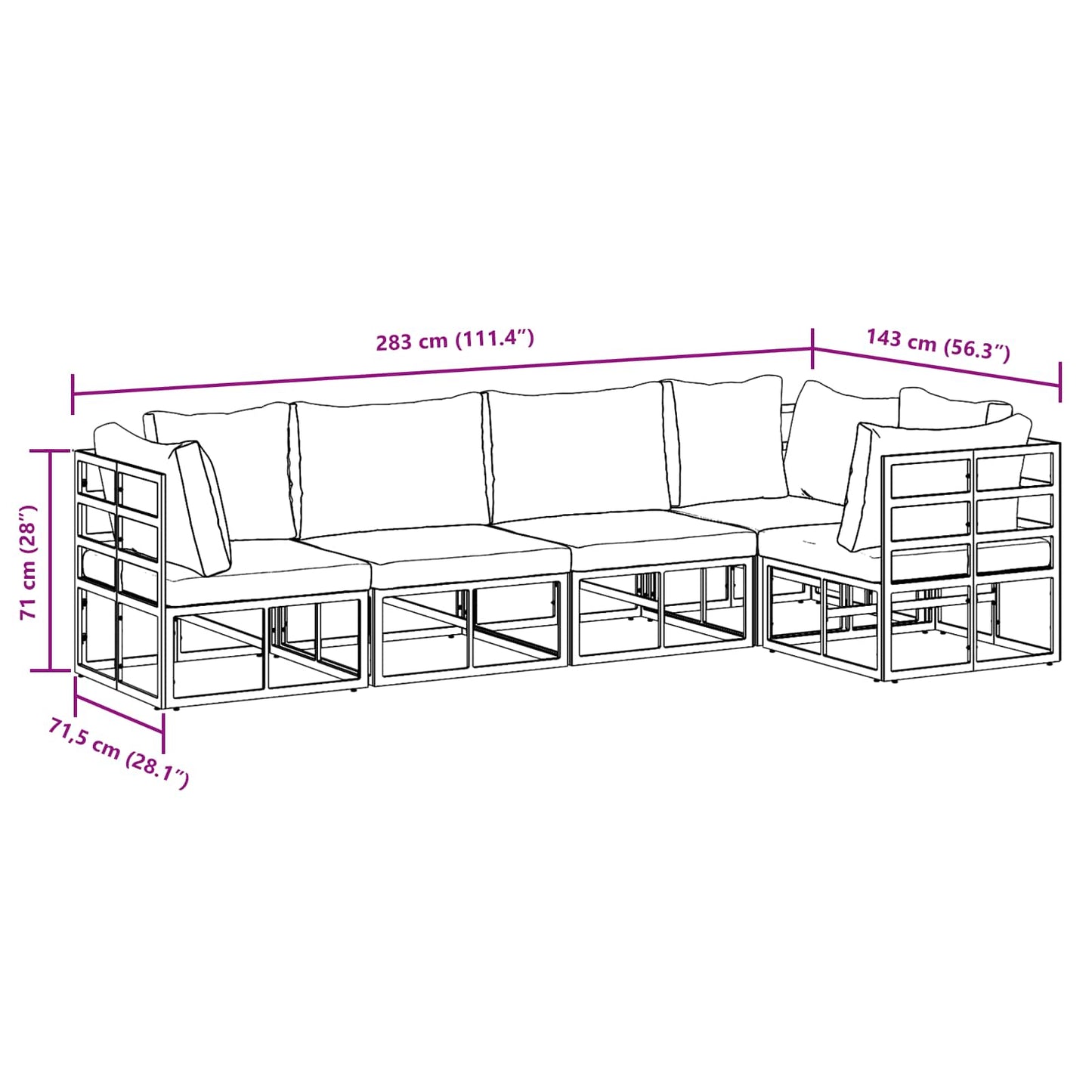 Gartensofa-set 5 stk. Schwarz Aluminium