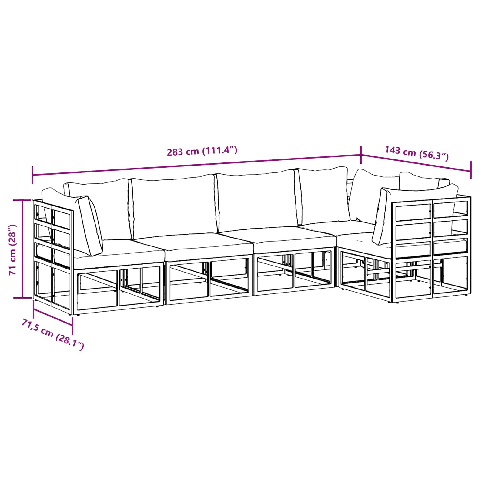 Gartensofa-set 5 stk. Schwarz Aluminium