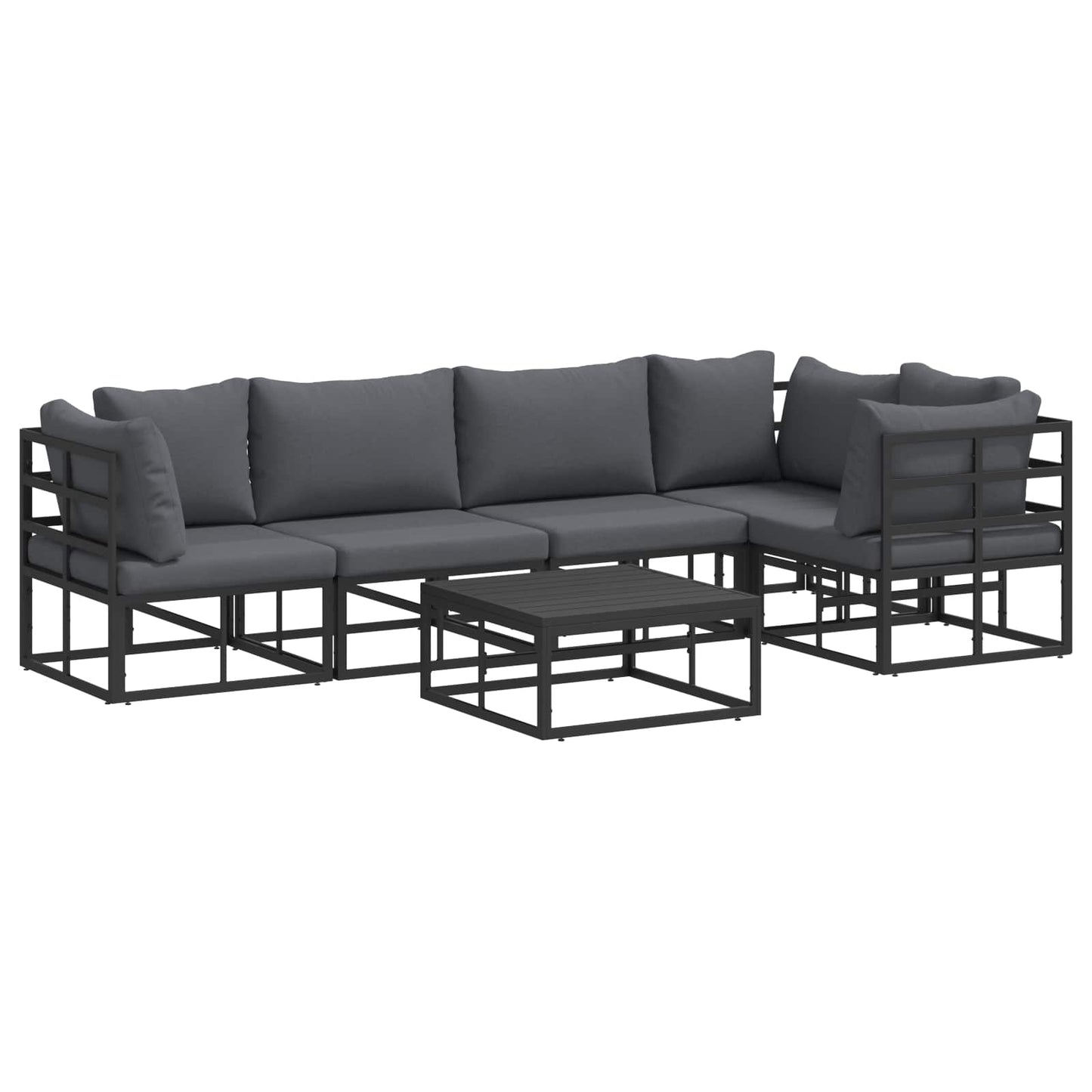 Gartensofa-set mit Kissen 6 pcs Schwarz Aluminium