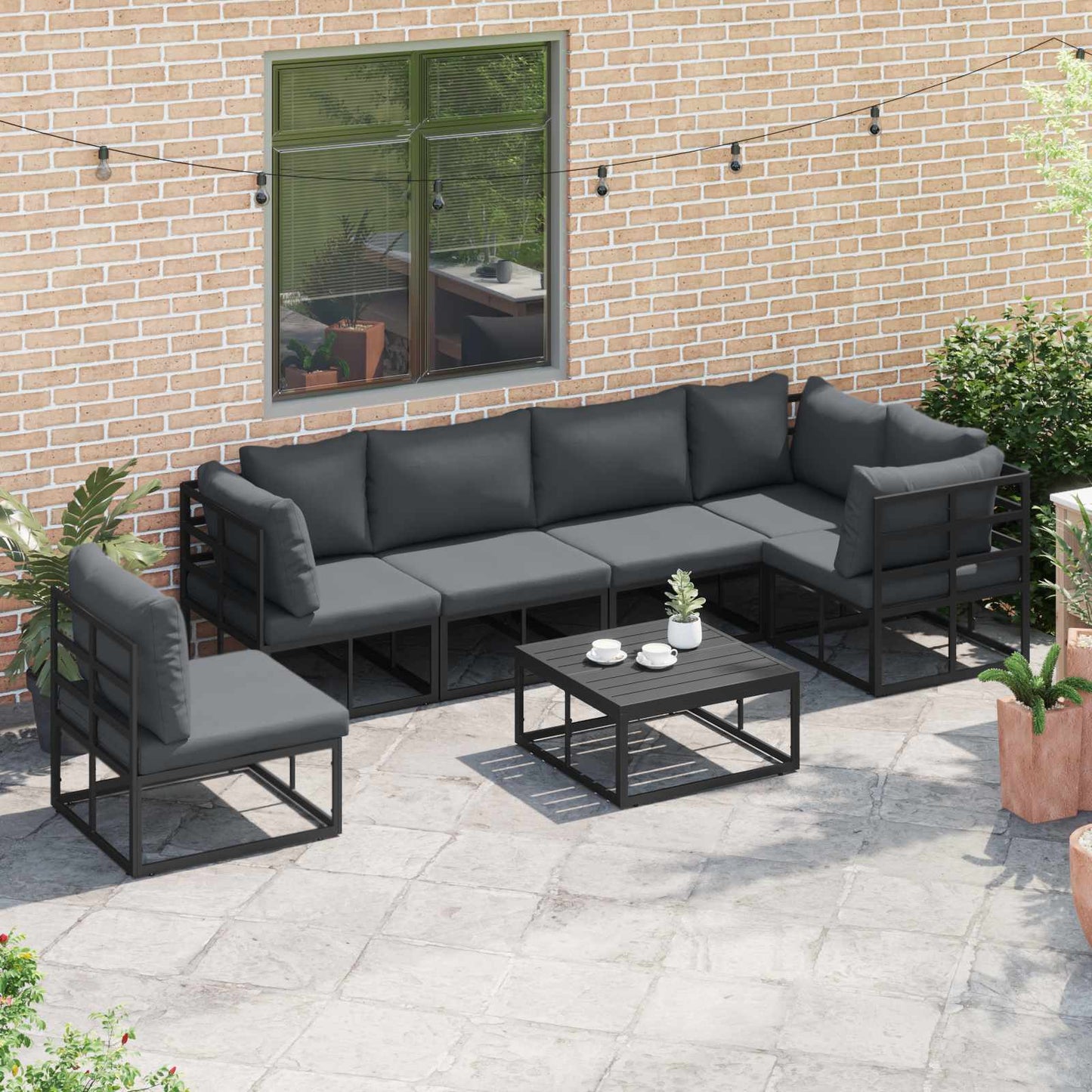 Gartensofa-set mit Kissen 6 pcs Schwarz Aluminium