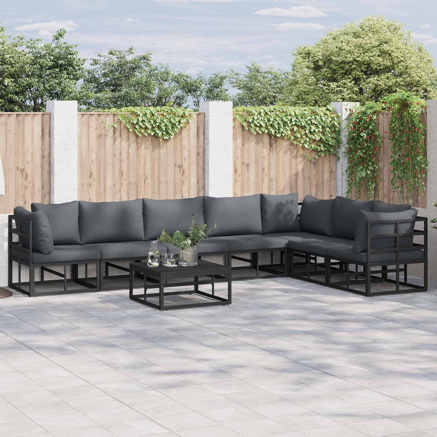 Gartensofa-set 7 stk. Schwarz Aluminium