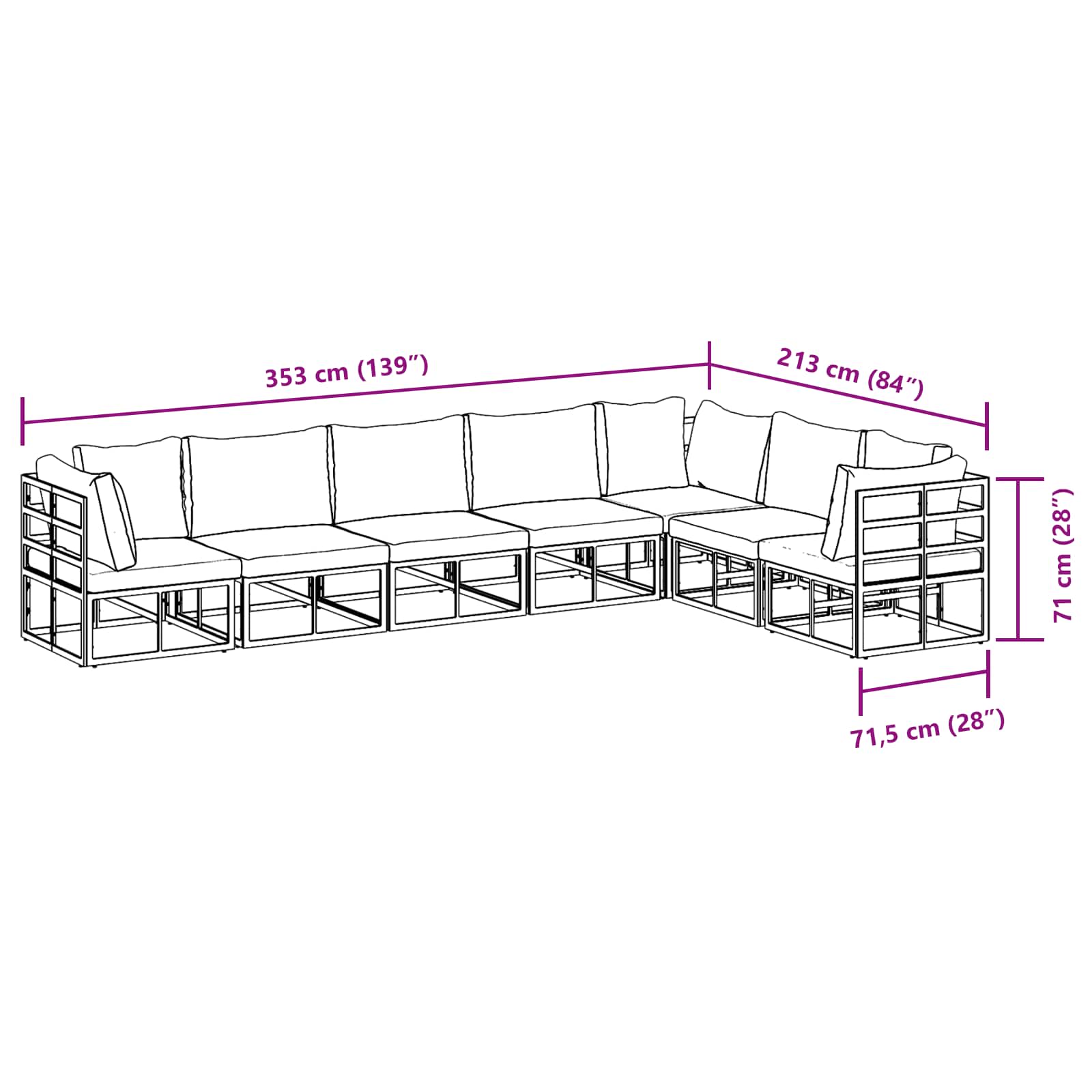 Gartensofa-set 7 stk. Schwarz Aluminium