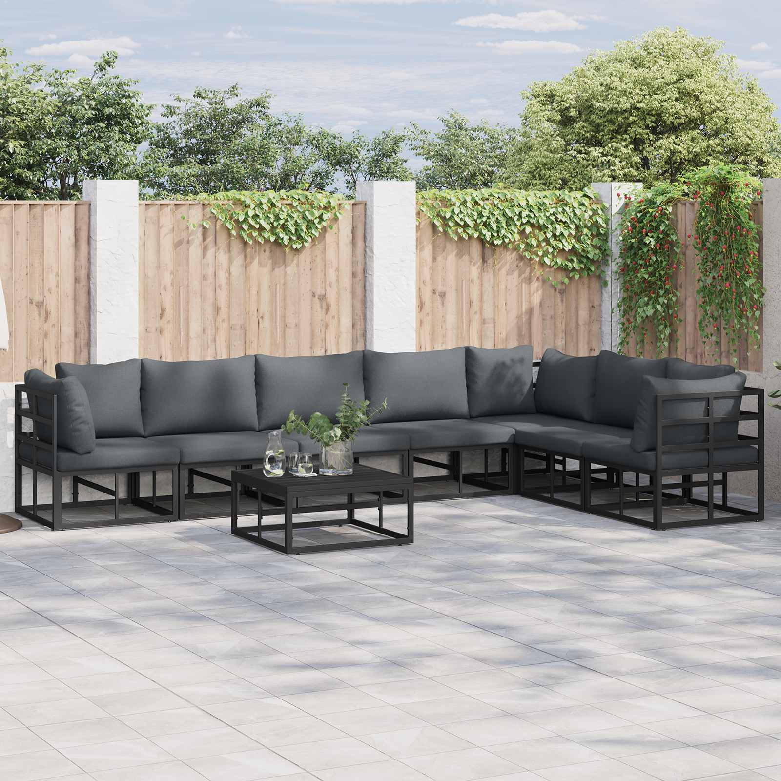 Gartensofa-set 8 stk. Schwarz Aluminium