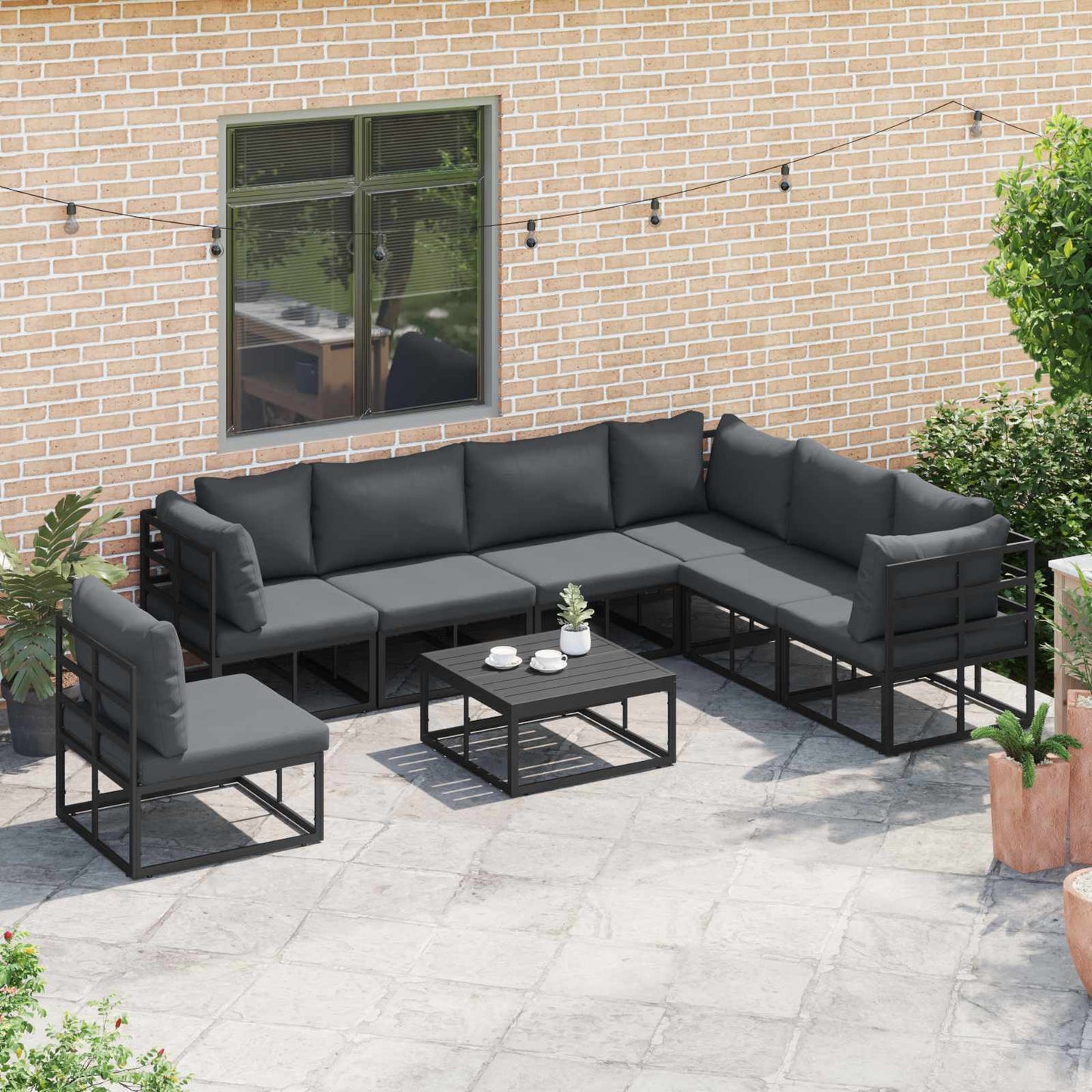 Gartensofa-set 8 stk. Schwarz Aluminium