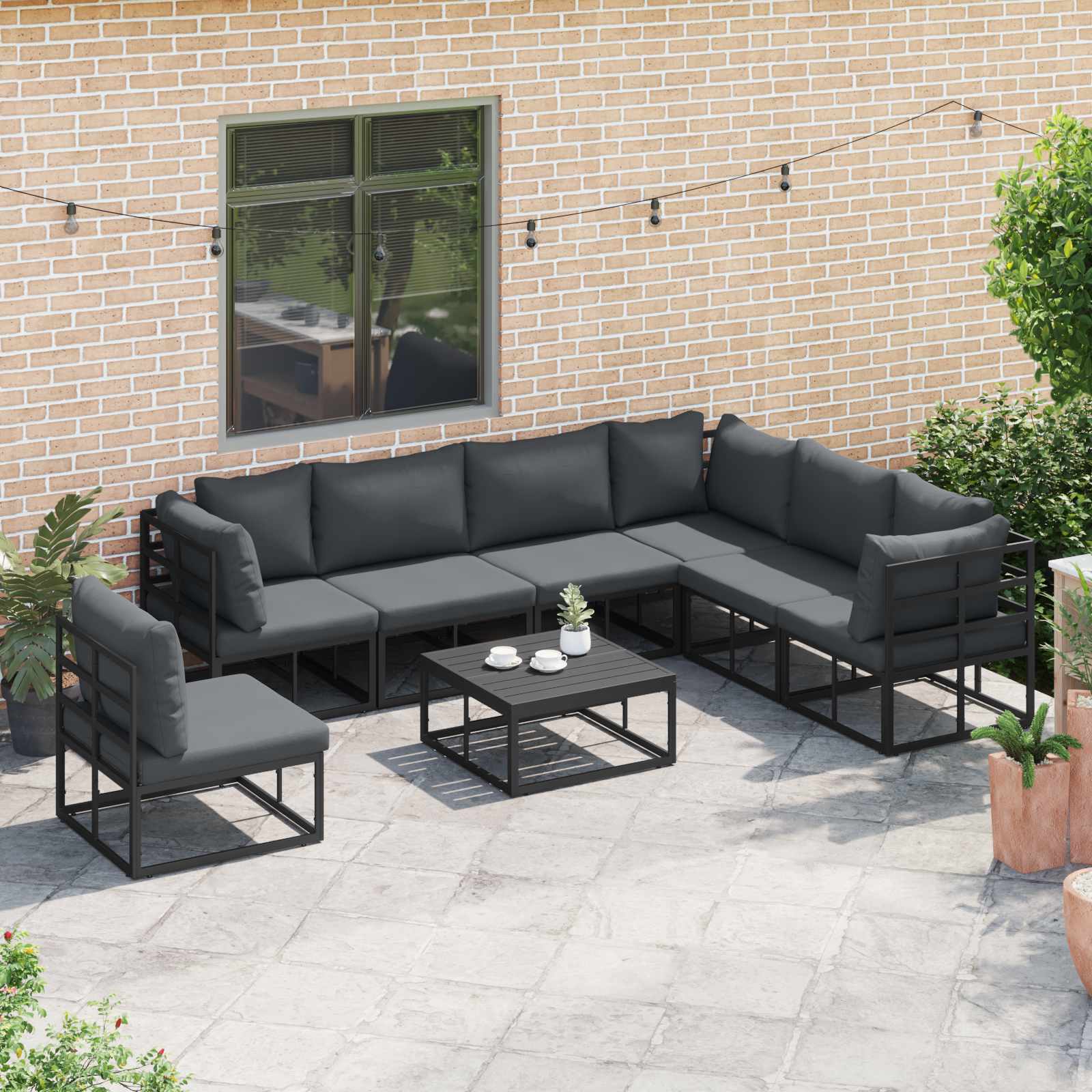 Gartensofa-set 8 stk. Schwarz Aluminium