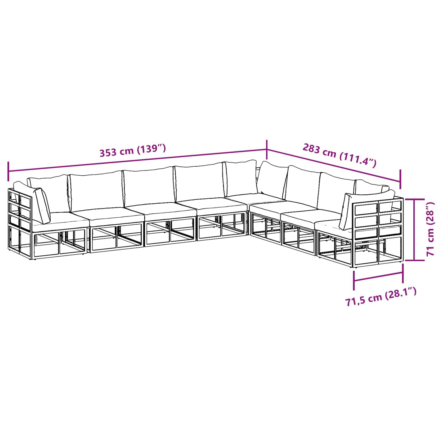 Gartensofa-set 8 stk. Schwarz Aluminium