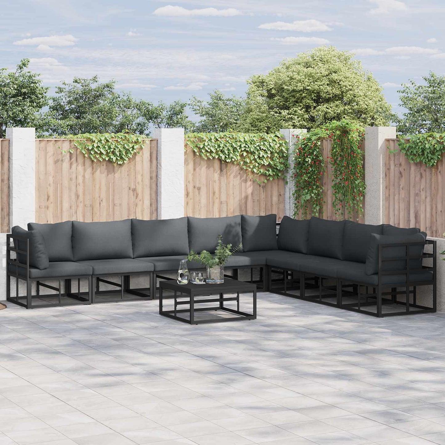 Gartensofa-set 9 stk. Schwarz Aluminium