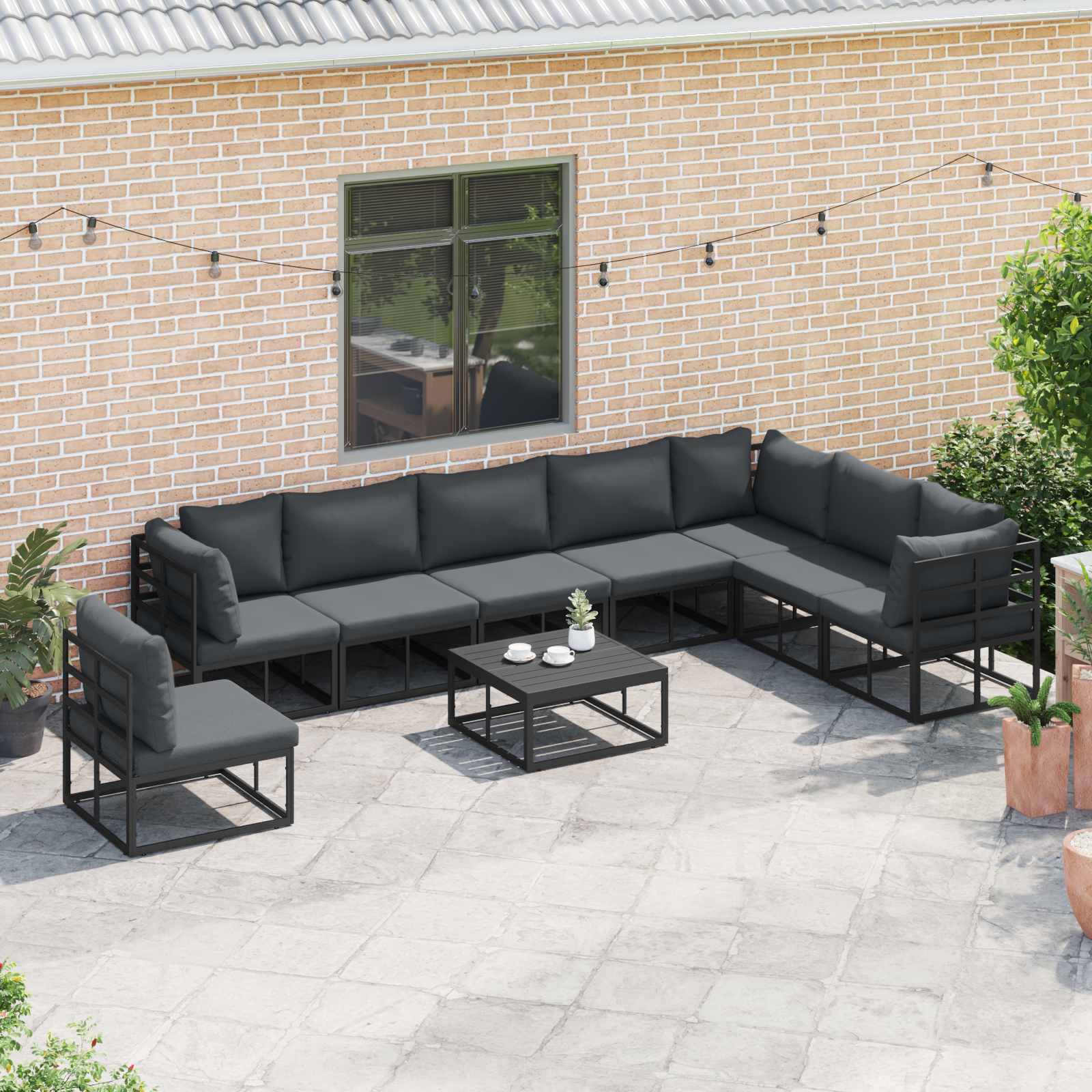 Gartensofa-set 9 stk. Schwarz Aluminium