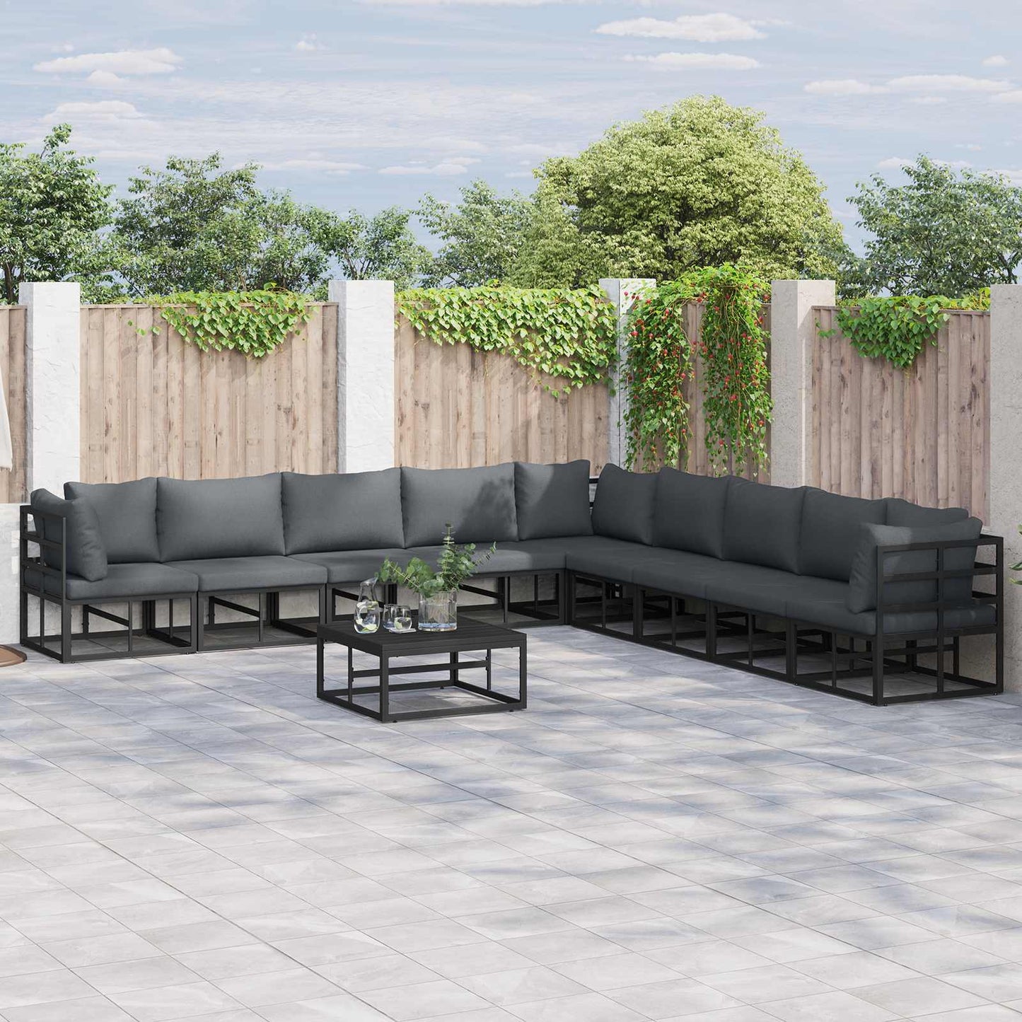 Gartensofa-set 9 stk. Schwarz Aluminium