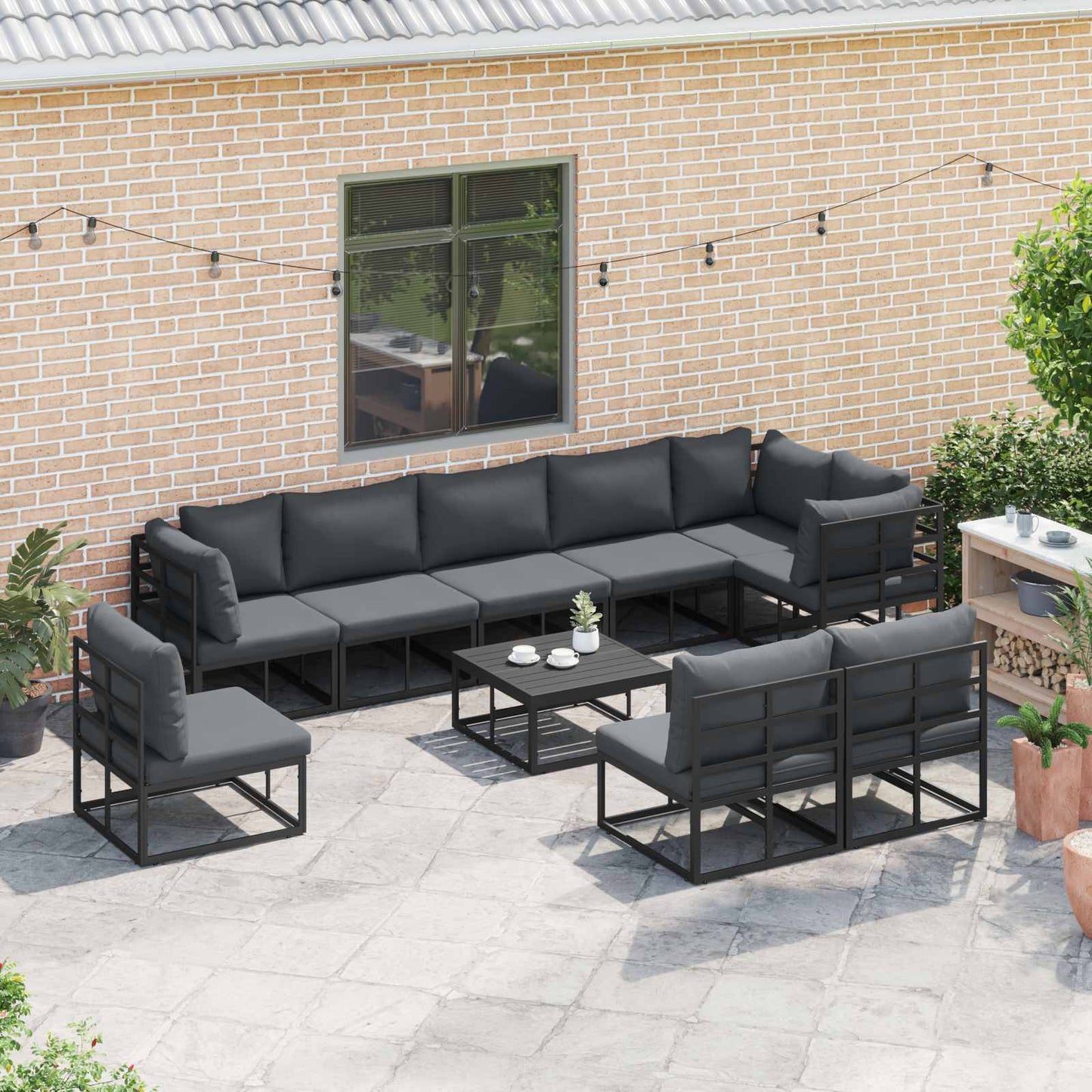 Gartensofa-set 9 stk. Schwarz Aluminium