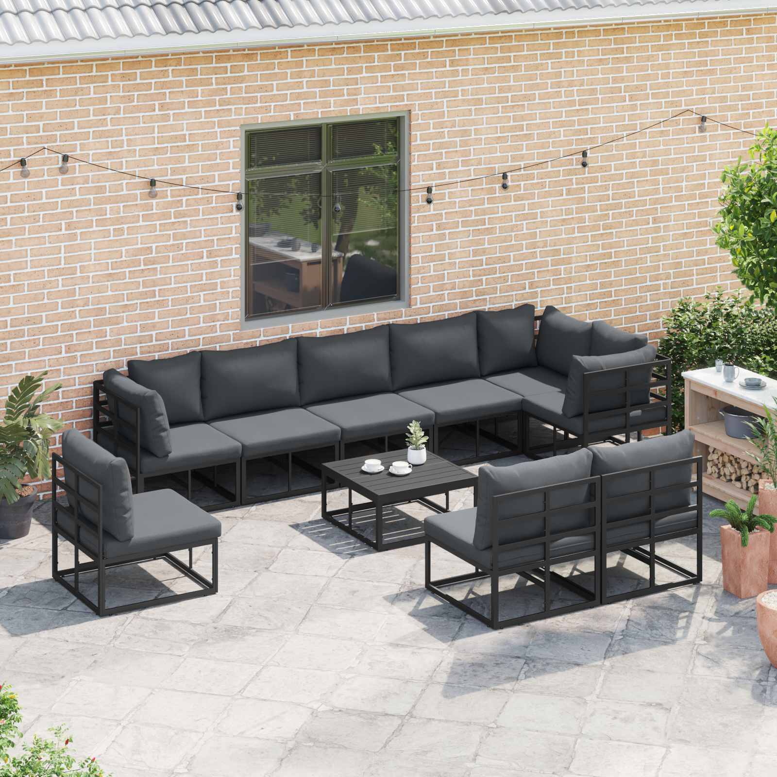 Gartensofa-set 9 stk. Schwarz Aluminium